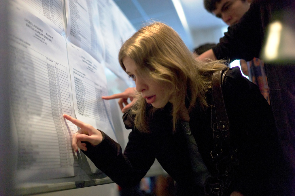 Estudantes procurando seu nome na lista de aprovados (Fred Dufour/AFP/GettyImages)