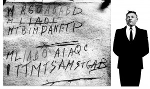Esquerda: o código dentro do “Rubaiyat” livro do qual o papel escrito “Tamam Shud” do homem morto foi retirado. O código, revelado através de luz ultravioleta, não foi resolvido. Direita: o corpo encontrado na praia (Wikimedia Commons)
