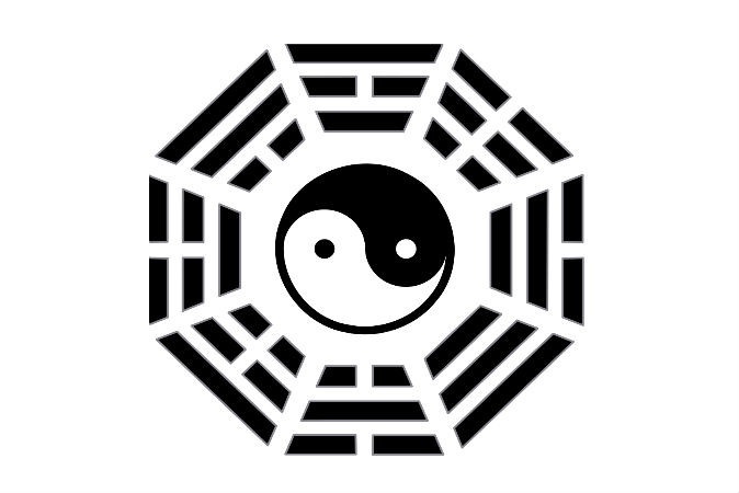 Oito símbolos constituídos de diferentes combinações de linhas, conhecidos como os oito trigramas, envolvendo o símbolo yin-yang (Benoît Stella via Wikimedia Commons)
