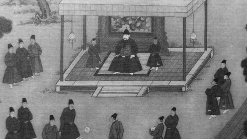 O Imperador Yongle observa um jogo na corte (Wikimedia Commons)