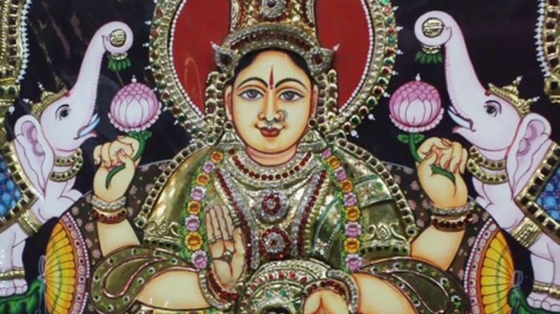 Deusa Hindu produzida no estilo Tanjore pelo artista V. Panneer Selvam (Venus Upadhayaya/Epoch Times)