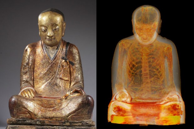 Raio-X revela múmia dentro de estátua de Buda