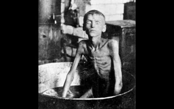 Um menino da Aldeia Blahovishchenka (Governo ou Província de Zaporizhzhia, Ucrânia), Israel Nyshchenko. Faminto, matou seu irmão de 3 anos e o comeu, 1921–22 (Domínio Público)