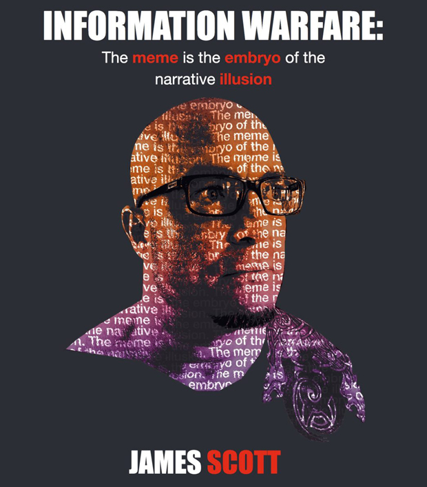 A capa do livro "Guerra da Informação: o meme é o embrião da ilusão narrativa" de James Scott (Instituto de Tecnologia de Infraestrutura Crítica)