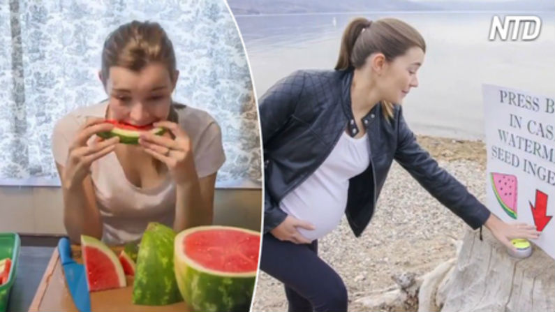 Mulher fica “grávida” comendo sementes de melancia – ótimo vídeo em lapso de tempo