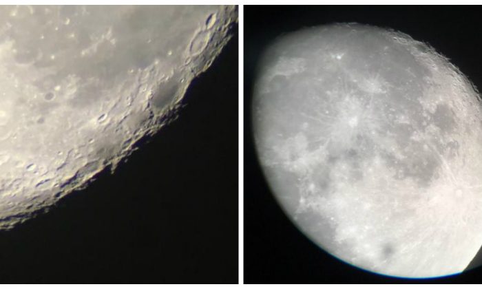 Vista da lua através de um telescópio (Melanie Sun / The Epoch Times)