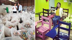 Gênio filipino usa palhas de plástico e embalagens de doces para fazer cadeiras de plástico para escolas