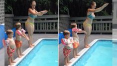 Mãe ensina crianças a mergulhar, mas seu segundo filho tem outros planos hilários