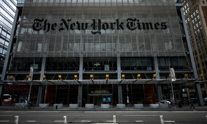 Edifício do New York Times na cidade de Nova Iorque em 30 de junho de 2020 (Johannes Eisele / AFP via Getty Images)