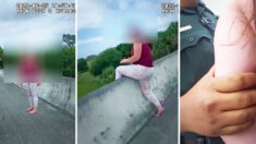 Policiais identificam mulher ‘angustiada’ prestes a pular de uma ponte e salvam-na bem a tempo
