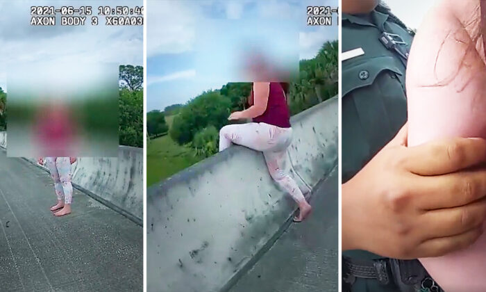 Policiais identificam mulher ‘angustiada’ prestes a pular de uma ponte e salvam-na bem a tempo