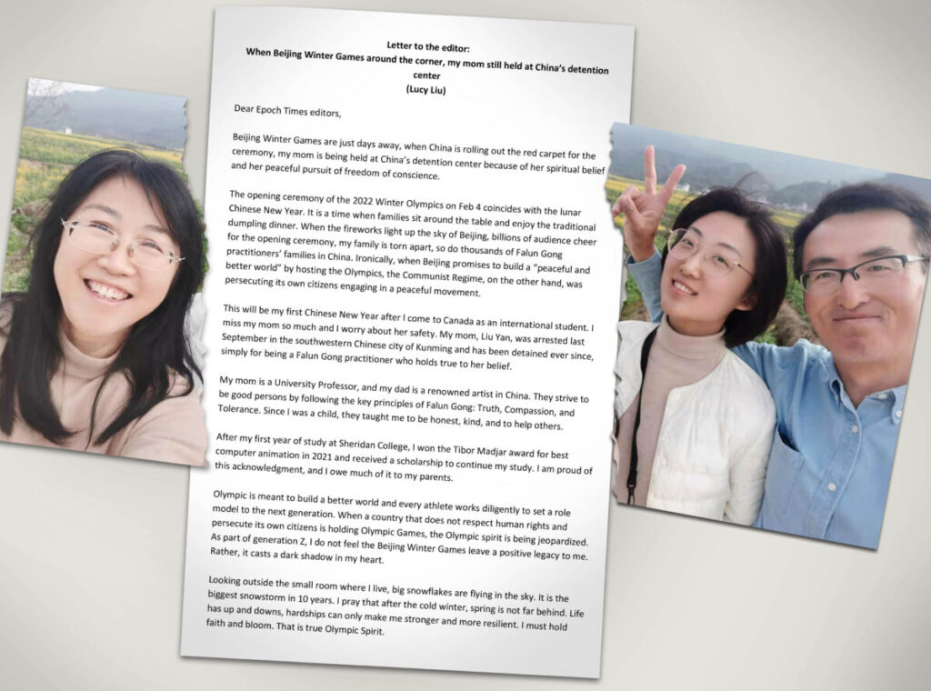 A carta de Lucy aos editores do Epoch Times, bem como uma foto de Yan (esquerda), ela mesma (centro) e seu pai (direita) (Cortesia de Lucy Mingyuan Liu)A carta de Lucy aos editores do Epoch Times, bem como uma foto de Yan (esquerda), ela mesma (centro) e seu pai (direita) (Cortesia de Lucy Mingyuan Liu)