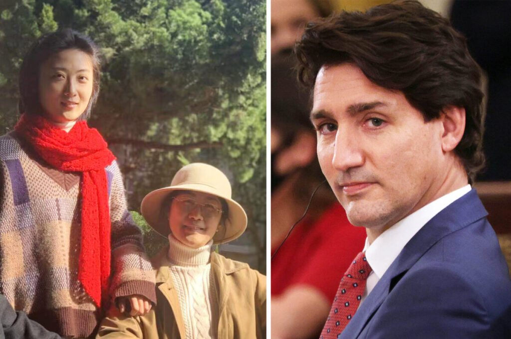 (Esquerda) Lucy Liu e sua mãe, Yan Liu, agora detidas (Cortesia de Lucy Mingyuan Liu); (Direita) O primeiro-ministro canadense Justin Trudeau (Alex Wong/Getty Images)