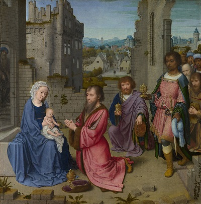 O livro "O Presente dos Magos" de O'Henry é inspirado na história bíblica dos três reis, conforme mostrado na "Adoração dos Reis" de Gerard David, por volta de 1515, National Gallery (Domínio público)