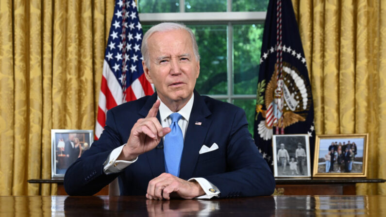O presidente Joe Biden fala à nação sobre como evitar a inadimplência e o Acordo Orçamentário Bipartidário da Casa Branca em 2 de junho de 2023. (Jim Watson/Pool via Getty Images)
