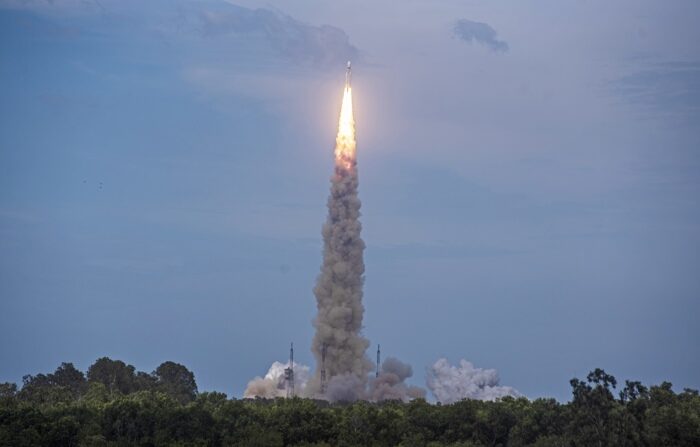 A missão espacial da Índia à Lua, Chandrayaan-3, a bordo do veículo de lançamento Mark-III Mission 4 (LVM3 M4), em Sriharikota, sul do estado de Andhra Pradesh, Índia. EFE/EPA/FILE/IDREES MOHAMMED