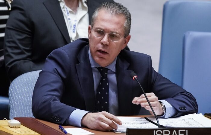 Foto do arquivo do embaixador de Israel antes das Nações Unidas, Gilad Erdan, durante uma sessão do Conselho de Segurança da ONU, na sede do organismo, em Nova Iorque (EFE/Eduardo Muñoz)