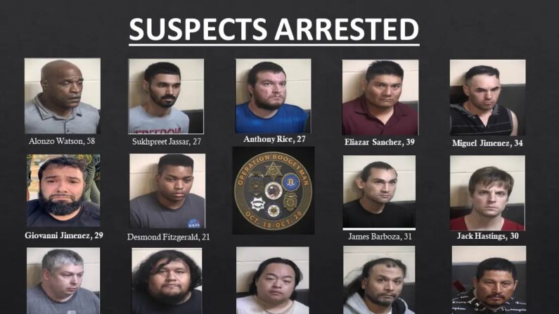 As autoridades prenderam 14 homens dos condados de Fresno e Tulare, no centro da Califórnia, durante uma operação de três dias contra o tráfico sexual infantil, foi anunciado em 24 de outubro de 2023. (Cortesia do Gabinete do Xerife do Condado de Fresno)