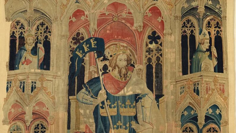 Detalhe do “Rei Arthur” (das “Tapeçarias dos Nove Heróis” ), cerca de 1400–1410, Sul da Holanda. The Cloisters, Museu Metropolitano de Arte, Nova York. (Domínio público)
