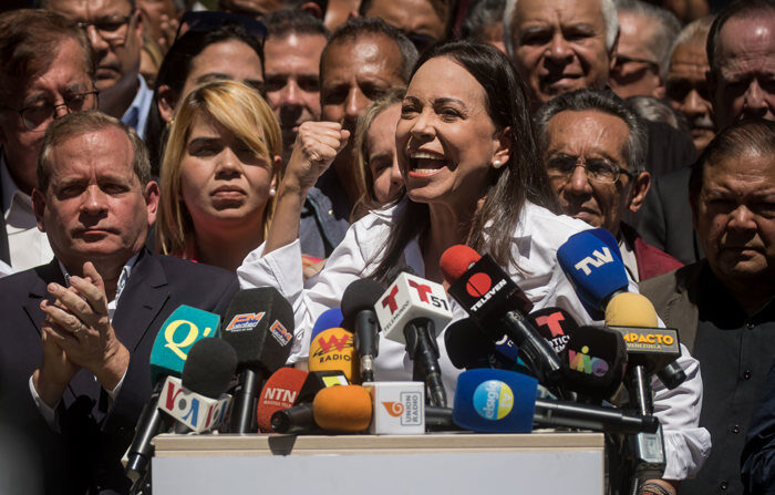 María Corina Machado, líder da oposição venezuelana, em Caracas, Venezuela (EFE/ MIGUEL GUTIERREZ)