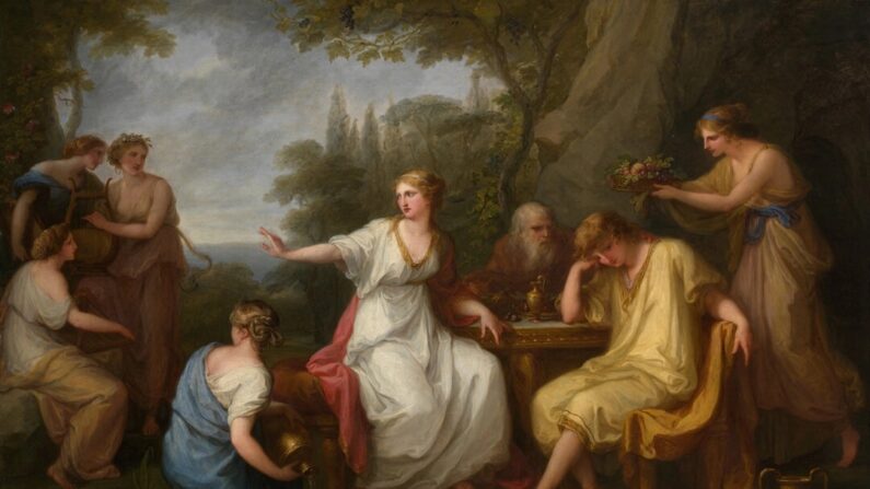 "A tristeza de Telêmaco", 1783, por Angelica Kauffmann. Óleo sobre tela; 32,75 polegadas por 45 polegadas. O Metropolitan Museum of Art, cidade de Nova York. (Domínio público)