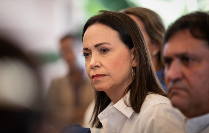 Foto de arquivo da líder da oposição venezuelana Maria Corina Machado em Caracas, Venezuela (EFE/Rayner Peña).