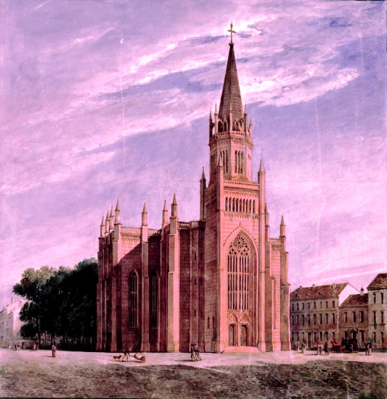 An 1840 drawing of the Altstadtkirche in Königsberg. The artist is Karl Friedrich Schinkel, who designed the church. (Kupferstichkabinett, Staatliche Museen zu Berlin/Public Domain)