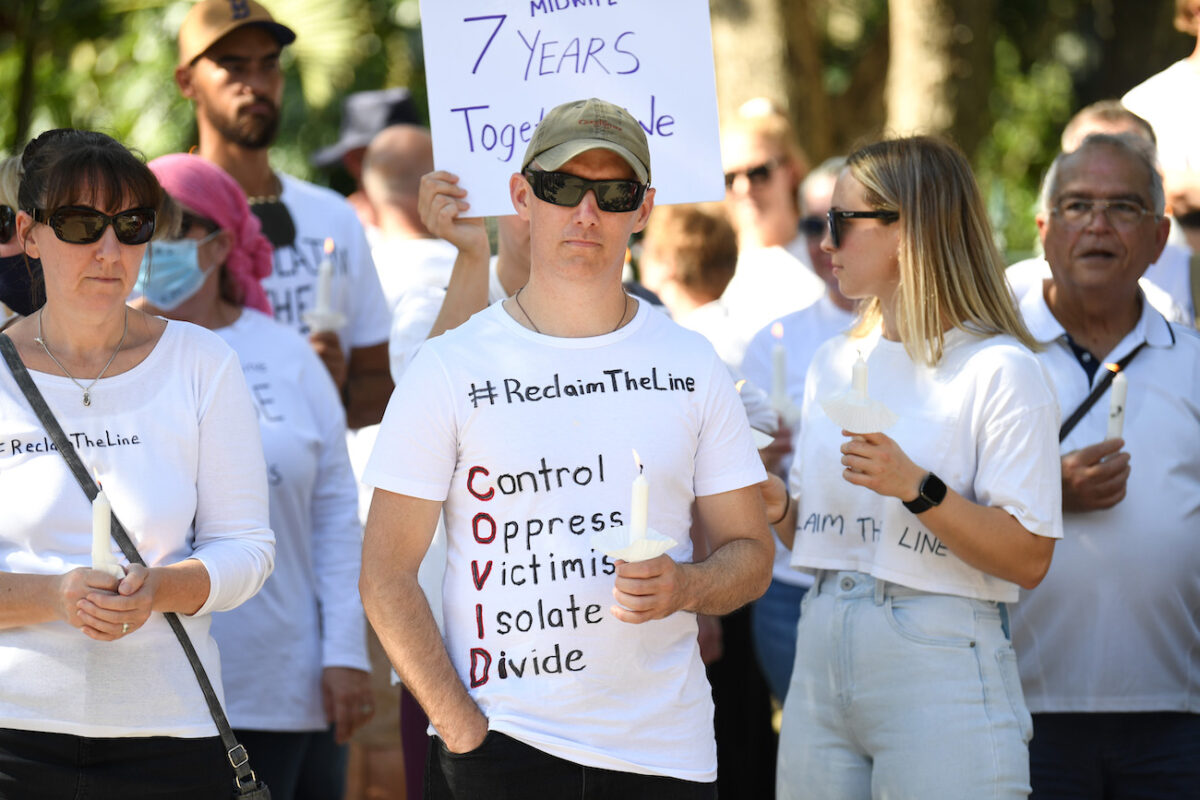 Protesters Rally Against Mandatory COVID-19 Vaccinations For Workers In Brisbane