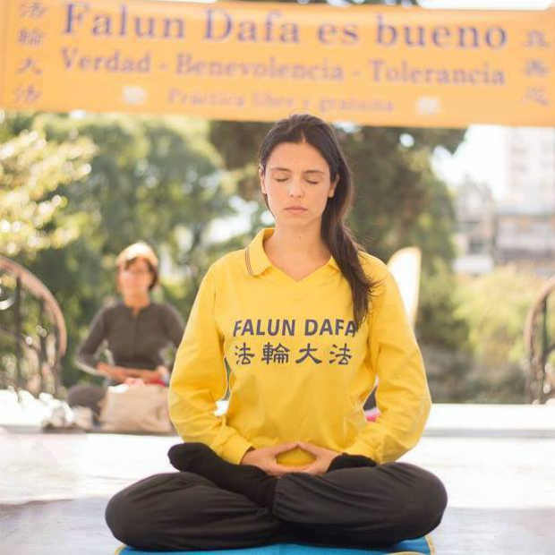 Jovem realizando a meditação de Falun Dafa (Epoch Times)